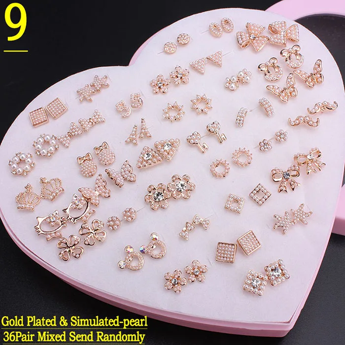 Style 9 36 пар золотые серьги модные женские туфли Леди Бижутерия шпильки с коробка дисплея - Окраска металла: Style 9