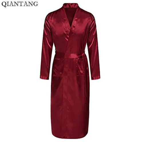 

BURGUNDY Mens Robe Hot Sale Faux Silk Kimono Bath Gown Bathrobe Nightgown Sleepwear Hombre Pijama Size S M L XL XXL XXXL ZhM025