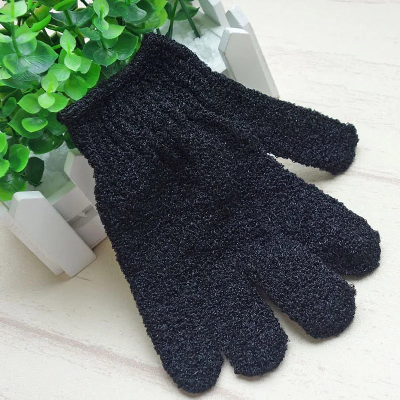 

2018 free shipping Color Black Peeling Glove Scrubber Five Fingers Exfoliating Tan Removal Bath Mitts Paddy Soft Fiber Massage