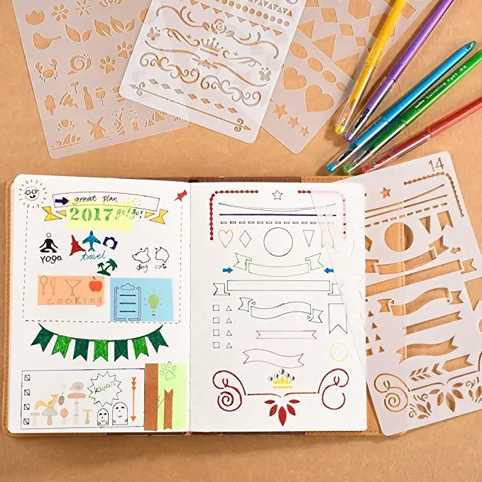 Painting Journal Stencil Set 12/20/30pcs Plastic Planner DIY Drawing Template for Diary Notebook Scrapbook Craft Cutting Dies | Дом и сад