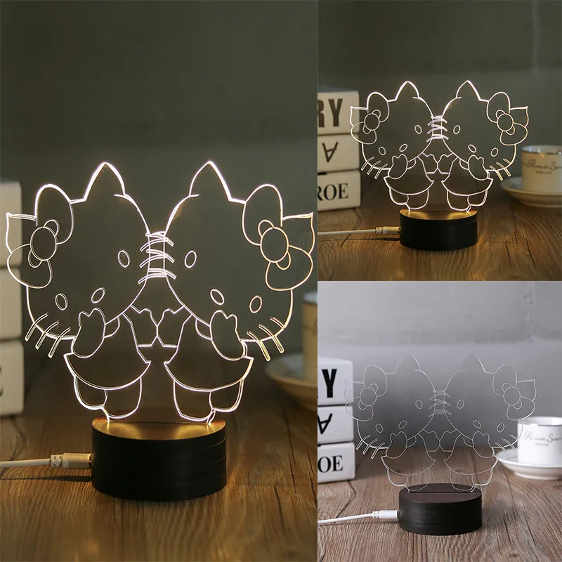 Милый рисунок Hello Kitty смешно настольная лампа 3D Визуальный стерео настроение огни