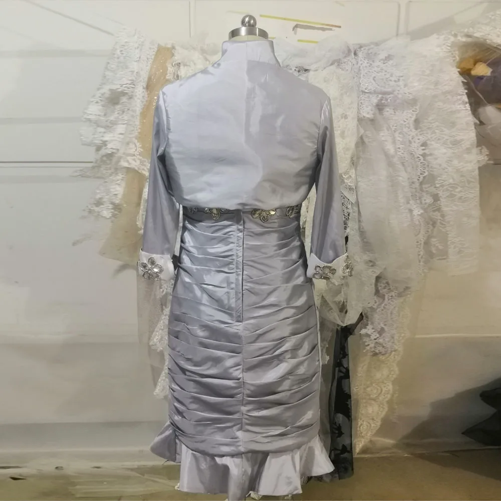На заказ Vestido De Madrinha бесплатно болеро серебро бисероплетение длина до колена