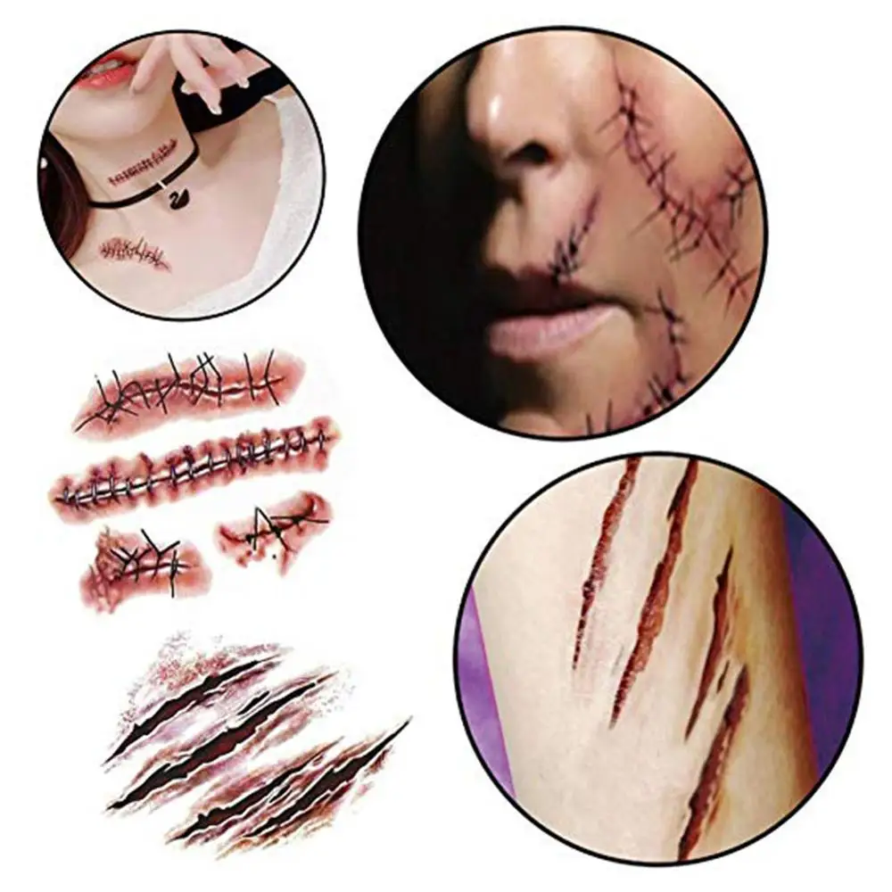 Страшный шрам на Хэллоуин искусственная татуировка Реалистичная поддельная