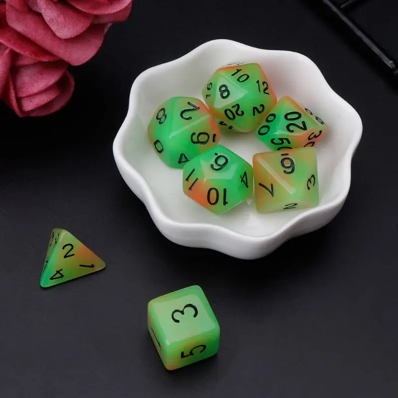 7 шт./компл. светящиеся многогранные игральные кости D4 D6 D8 D10 D12 D20 Набор для ролевой