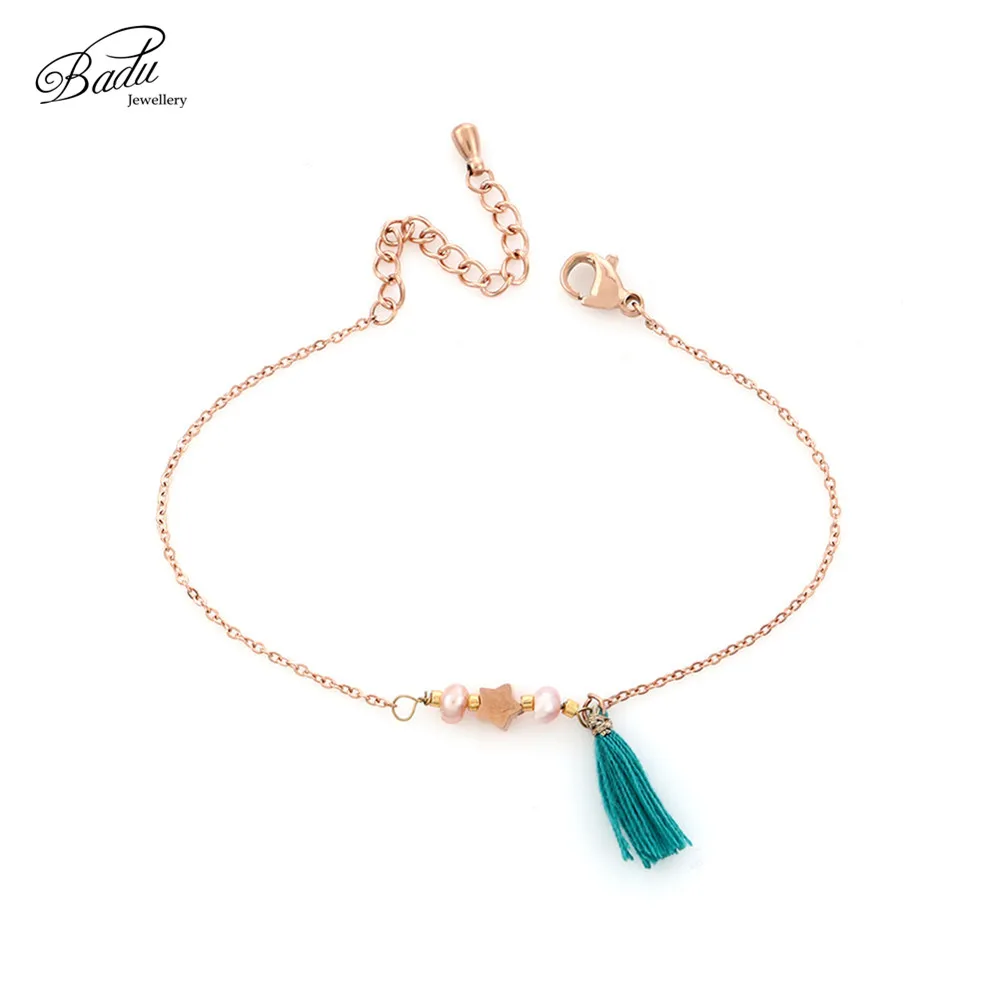 28702 Rose Gold Badu Link Chian браслет для девочек из нержавеющей стали крошечные с цепочкой браслеты элегантные ювелирные изделия подарок для девочек свадебные помолвки - Окраска металла: 28702 Rose Gold