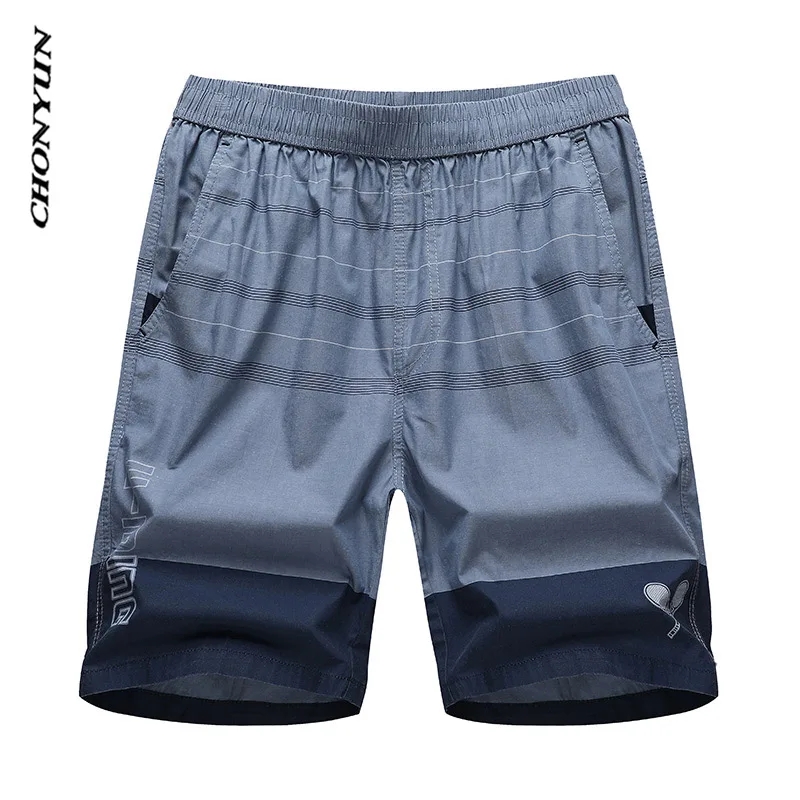 Men Cotton Running Shorts Elastic Pocket Breathable Sportswear Summer Casual Striped Short Trousers Plus Size Drop Shipping - Цвет: 88-Light blue