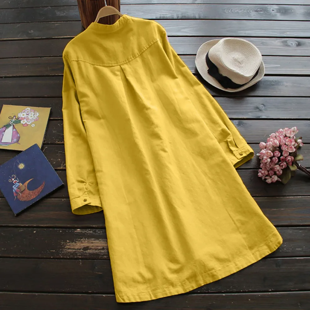 

Dress women summer slim beach dress Women Retro Long Sleeve Casual Loose Button Tops Blouse Mini Shirt Dress 2021