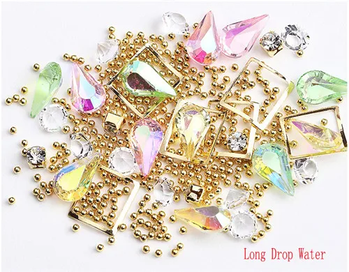 Long drop water ZJS01-12 MIX 9 Форма AB переливающийся соединитель металлический и бисер Украшение для ногтей 3D подвеска, талисман для рукоделия Маникюрный Инструмент Для УФ гель-лака - Цвет: Long drop water