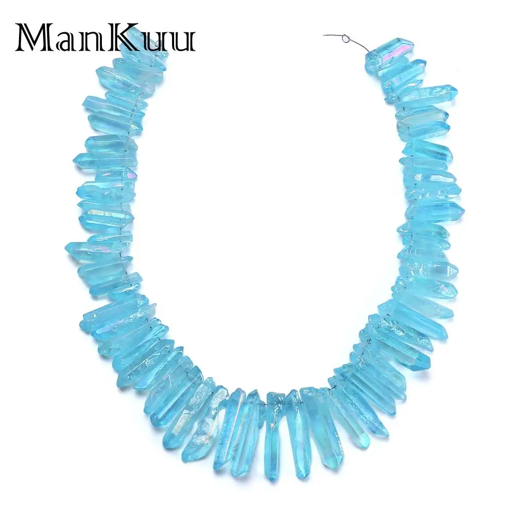 Mankuu Sky Blue Natural Crystal Pendant Irregular Chakra Reiki Pillar Druzy Stone For DIY Jewelry Making | Украшения и аксессуары