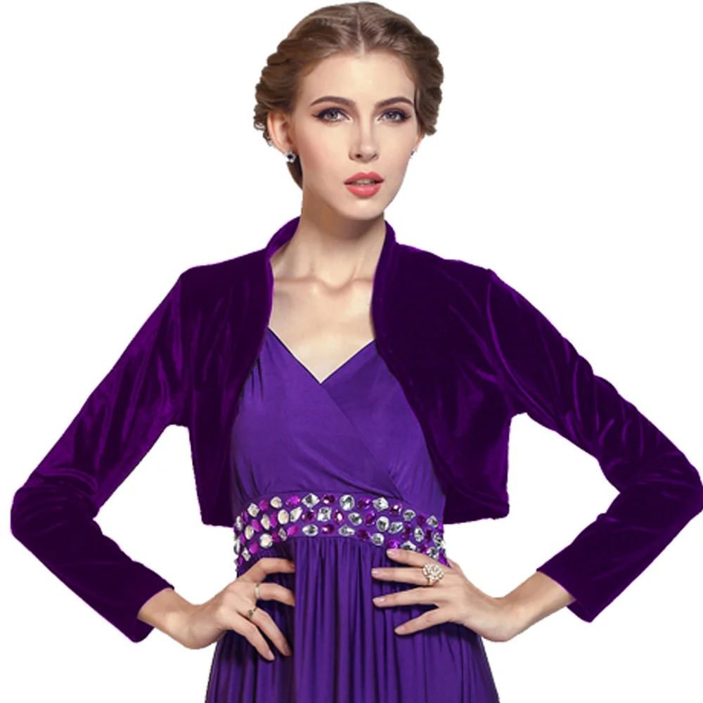 Purple Женский укороченный бархатный болеро с длинным рукавом, женский жакет-болеро, кардиган, верхняя одежда, большие размеры - Цвет: Purple