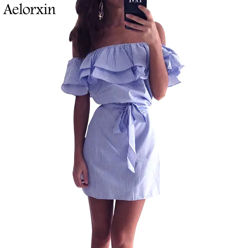 Aelorxin 2019 женское летнее платье с открытыми плечами и рюшами сексуальное мини в