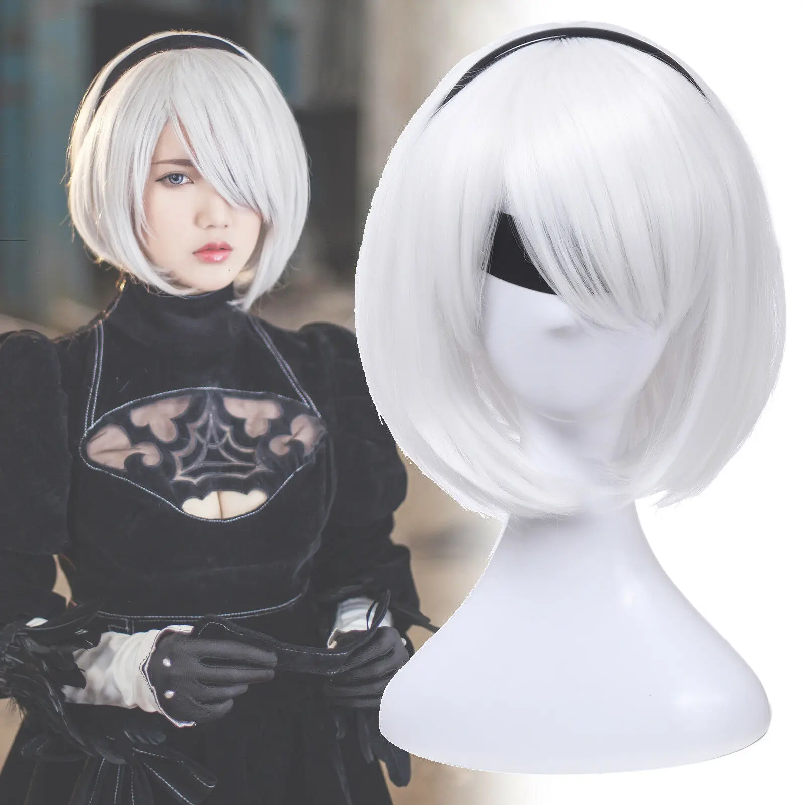 

Женский парик для косплея NieR Automata 2B YoRHa № 2, жаропрочный, с короткими прямыми синтетическими волосами, костюмы для косплея