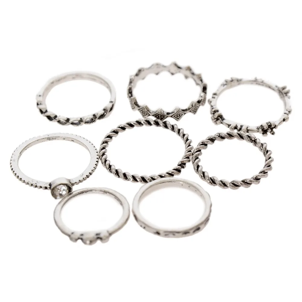 Набор женских спиральных колец с кристаллами 8 шт./компл. | Украшения и аксессуары
