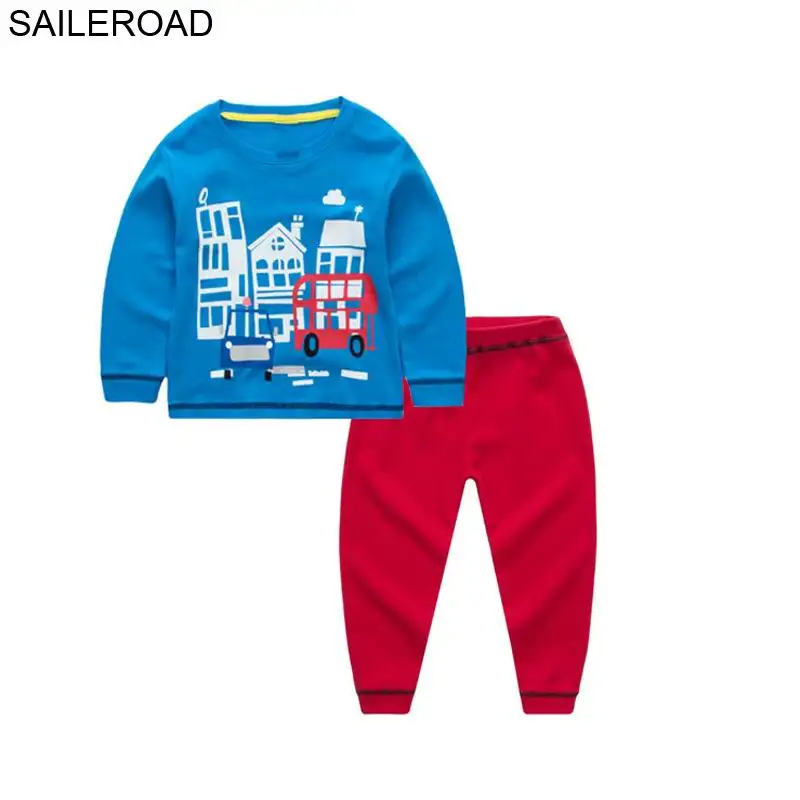 SAILEROAD/одежда для сна; теплая Пижама для малышей; одежда для сна для девочек; сезон осень; детские пижамы с вышивкой в виде машинки; комплекты осенней одежды для детей