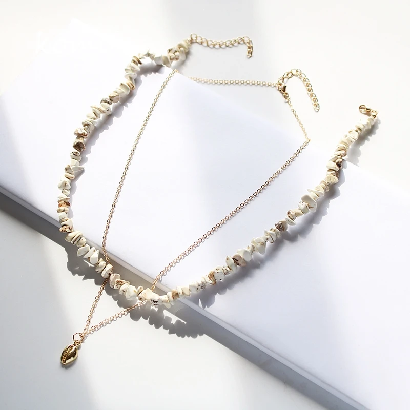 B40215 KOMi 20Styles Bohemian Natural Stone Pearls Collar Pendant Necklace for Women Ethnic Chokers Shell Chain Statement Necklace Gift - Окраска металла: B40215