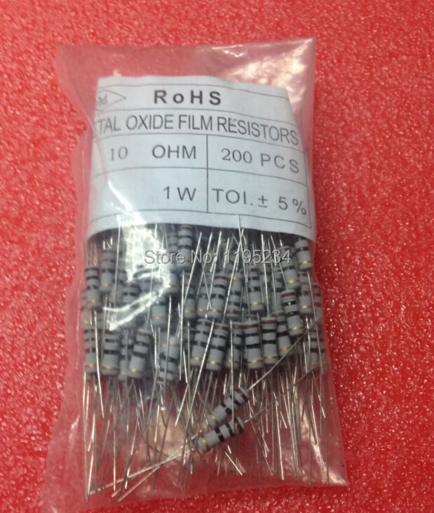 ! 1W 10 ohm 5% металлический пленочный резистор 200 шт./пакет DIP(10ohm 100ohm 300ohm)|dip resistor|resistor