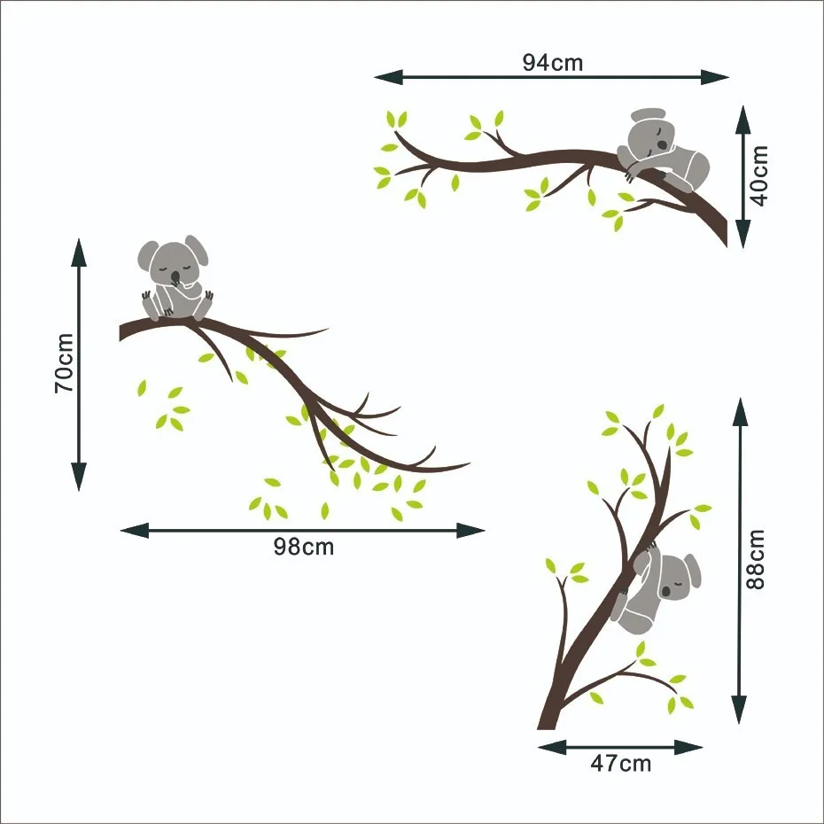Милые 3 Koalas ветви деревьев детские настенные наклейки настенные съемные художественные наклейки DIY виниловый плакат для детской комнаты украшение дома