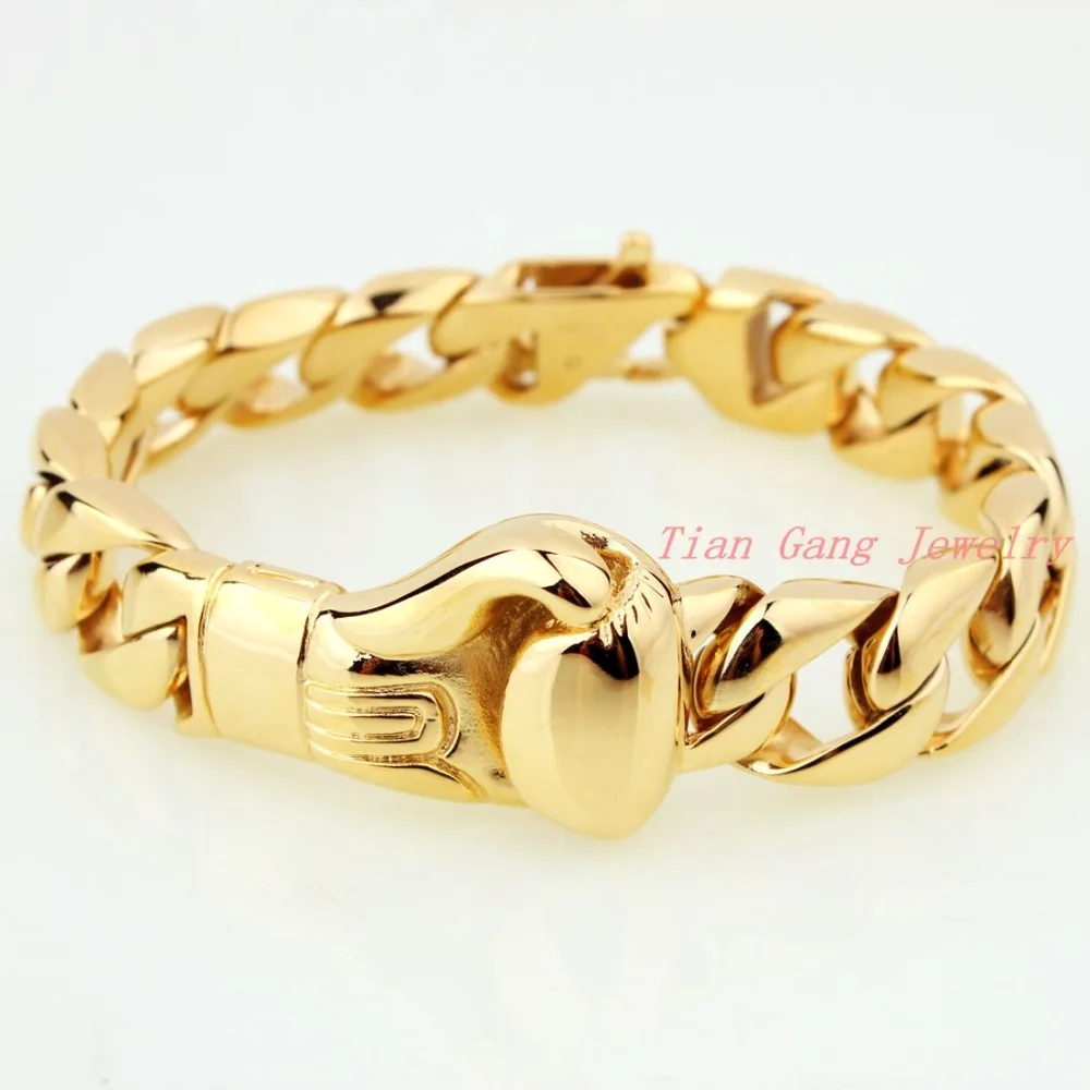 15 мм широкий золотой Боксёрские перчатки Форма Нержавеющая сталь браслет