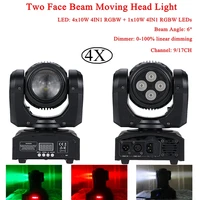4pcslot 4x10w 4in1 rgbw 10w 4in1 rgbw leds two face beam moving head light for stage theater disco dj nightclub party lights