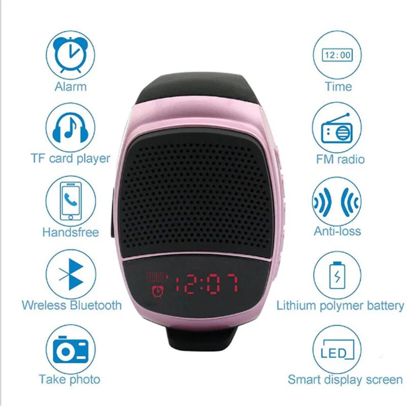 Браслет беспроводной, супер бас, Bluetooth динамик, Смарт часы, спортивный музыкальный плеер, воспроизведение звонков, fm-радио, Автоспуск, поддержка TF карты