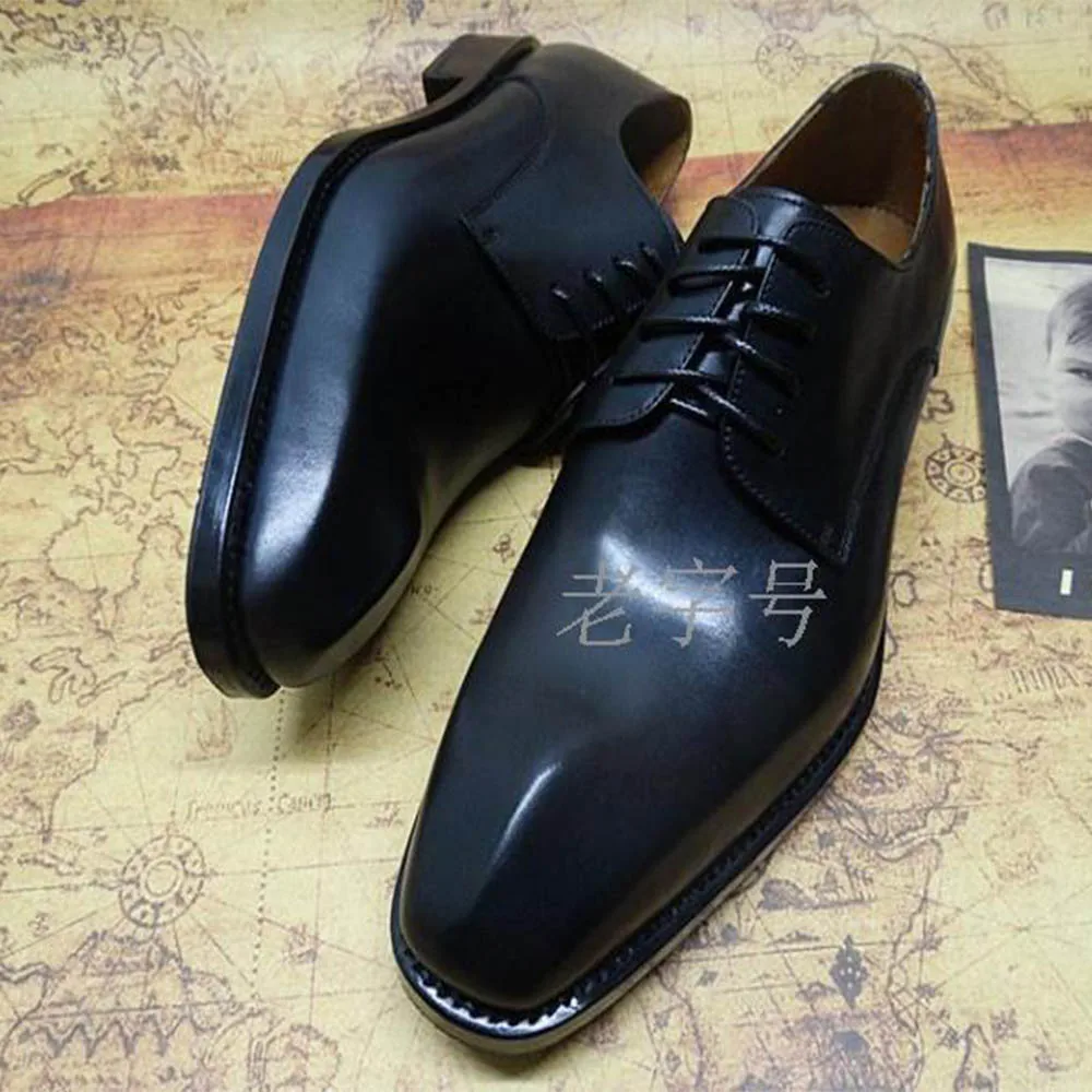 

Sipriks Imported Italian Calf Leather Oxfords Boss Men Business Dress Derby Shoes Elegant Black Goodyear Welt Gents Suits Social