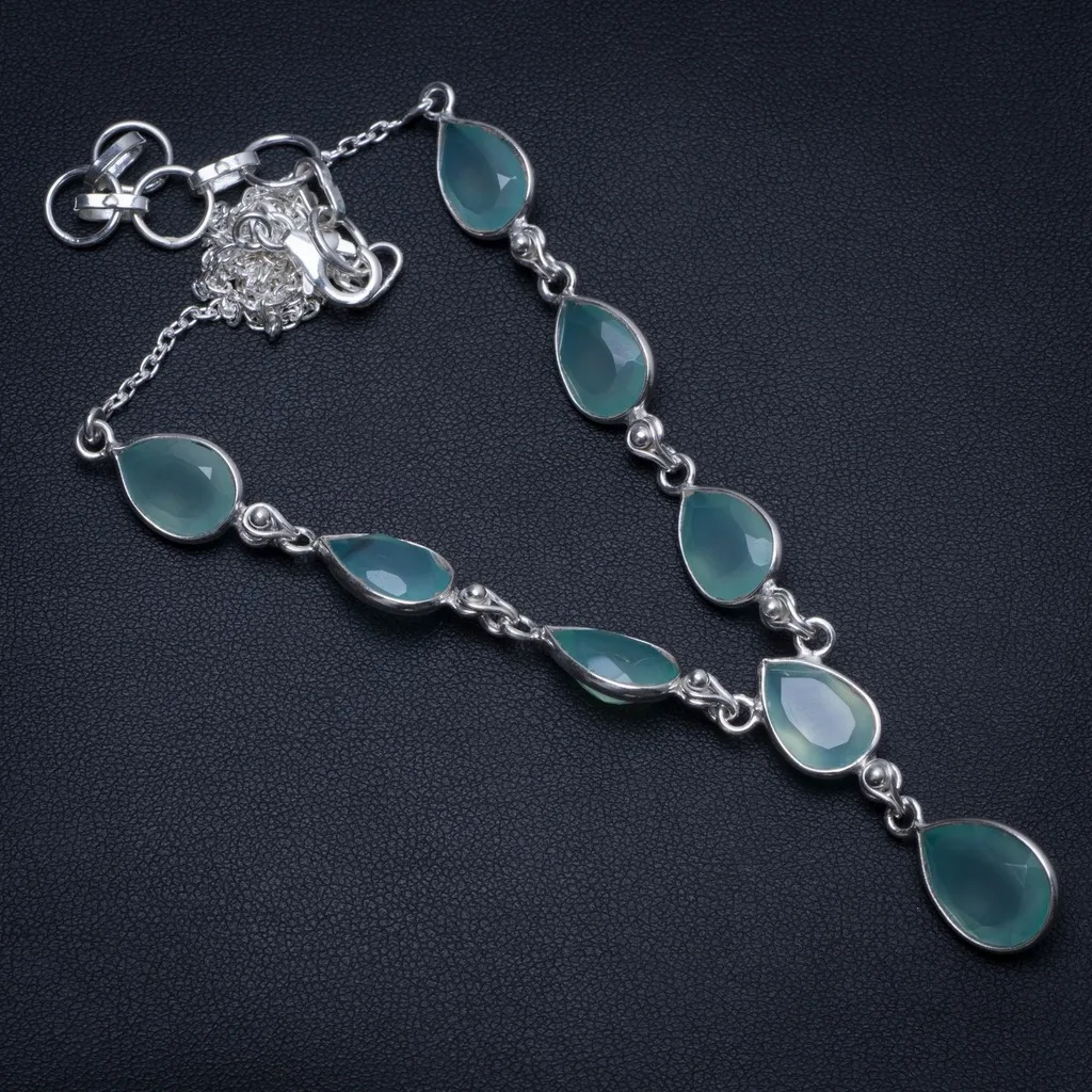 

Natural Chalcedony Handmade Boho 925 Sterling Silver Y-Shaped Necklace 19" S3473