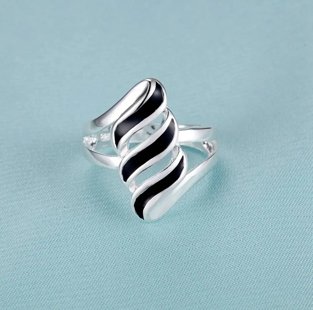 Крупные темные полоски оптом 925 ювелирные изделия посеребренное кольцо модные