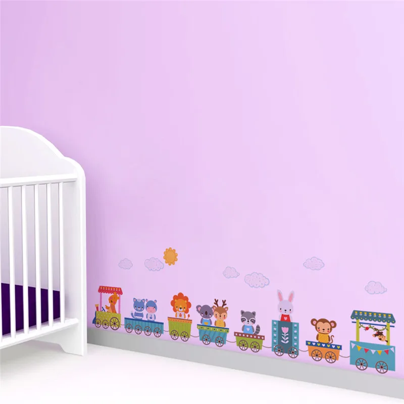 Мультяшные Животные наклейки на стену поезд для детских комнат детские