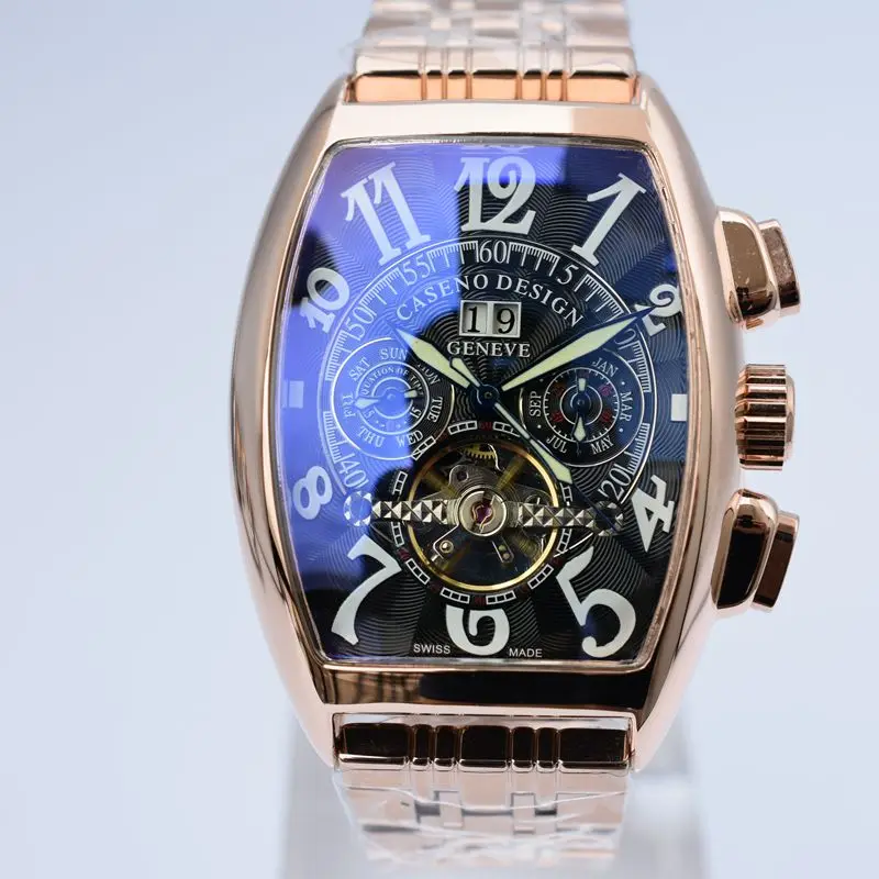 Золотой CASENO Tourbillon Скелет автоматические механические мужские часы лучший бренд класса люкс военные спортивные часы из нержавеющей стали мужские часы - Цвет: Золотой