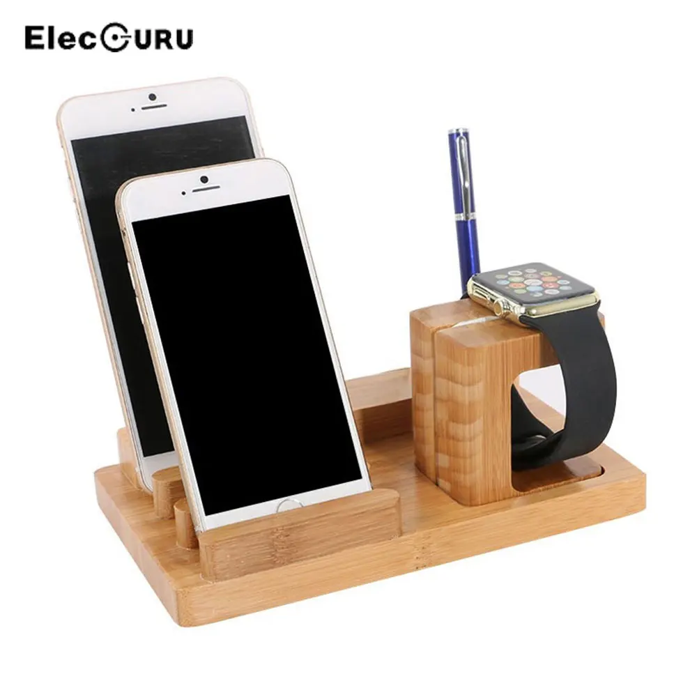 Зарядная док станция для Apple Watch/iPhone/iPad/iWatch 4 USB порт деревянный кронштейн