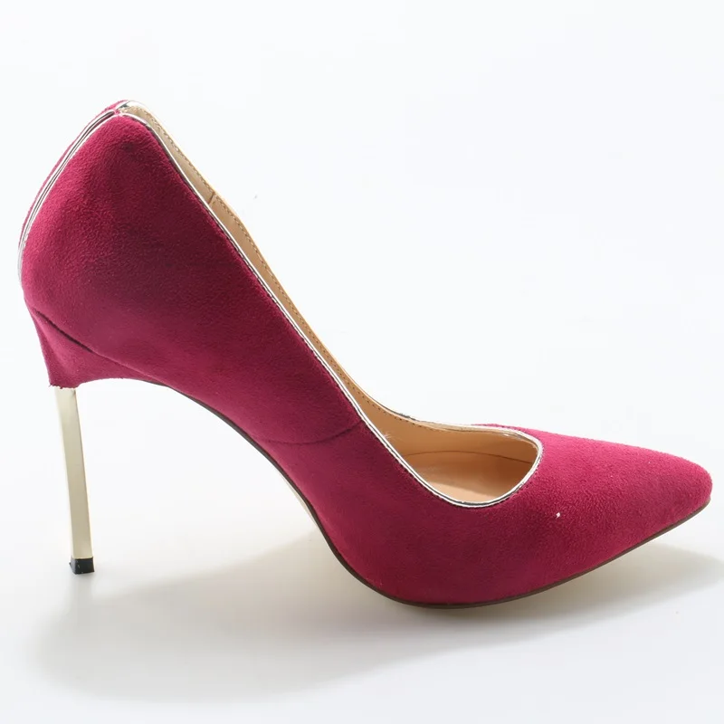 Hot Pink Faux Suede Leather Ladies Sexy High Heels Gold Rim Blade Heel Stiletto Shalow Slip On Pumps Dress Shoes | Обувь