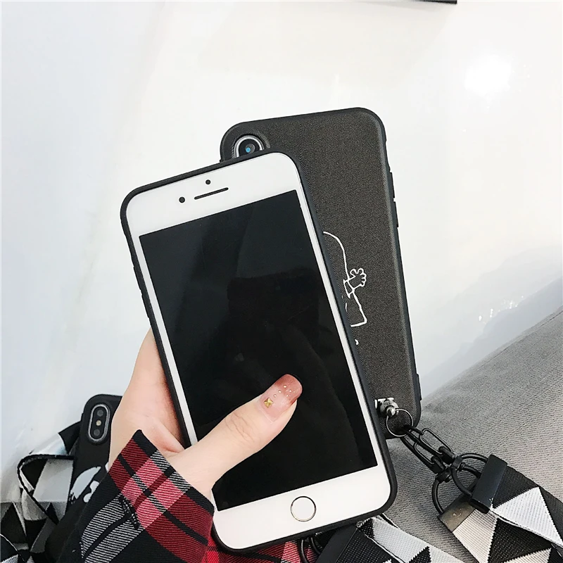 WTSZKL cartoon cute Snoopy with lanyard phone case for iPhone X XS MAX XR drop protection cover 8 7 6 6s Plus |
