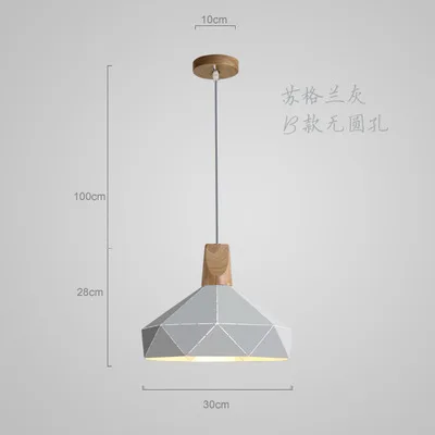 Новинка, 3d Led подвесные светильники, Алмазный металлический Скандинавский современный деревянный металлический светильник, мультяшный креативный подвесной светильник, украшение дома, столовая - Цвет корпуса: B gray no hole