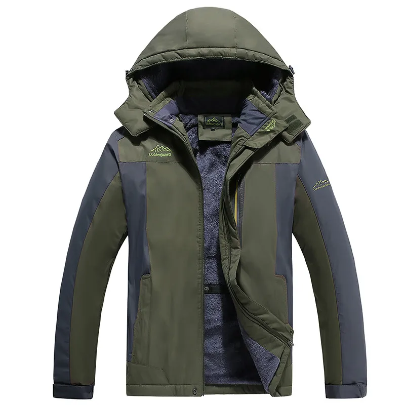 Army Green TIEPUS, новинка размера плюс L~ 5XL 6XL 7XL 8XL 9XL, зимняя куртка, Мужская, с капюшоном, утолщенная, плюс бархат, теплая, водонепроницаемая, парка, мужская куртка - Цвет: Army Green
