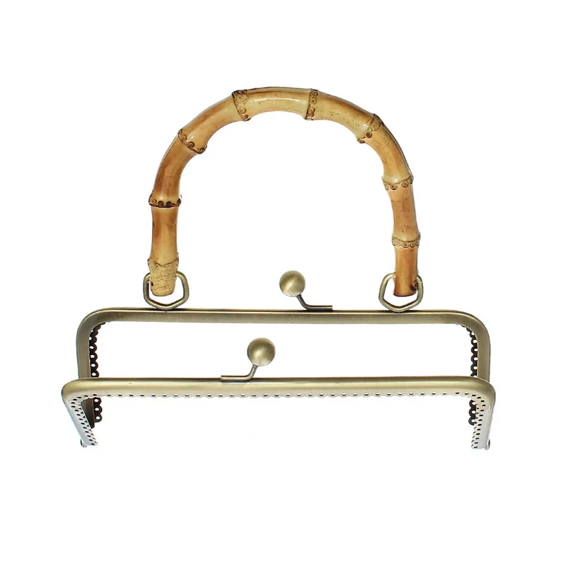 30Pcs Bronze Tone Metal Rectangle Frame Kiss Clasps Lock Purse Bag Handbag Bamboo Wood Handle 20x18.5cm