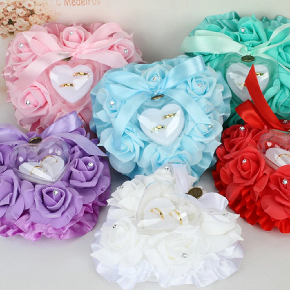 Романтическое свадебное кольцо в форме сердца подушка с цветами розы ленты