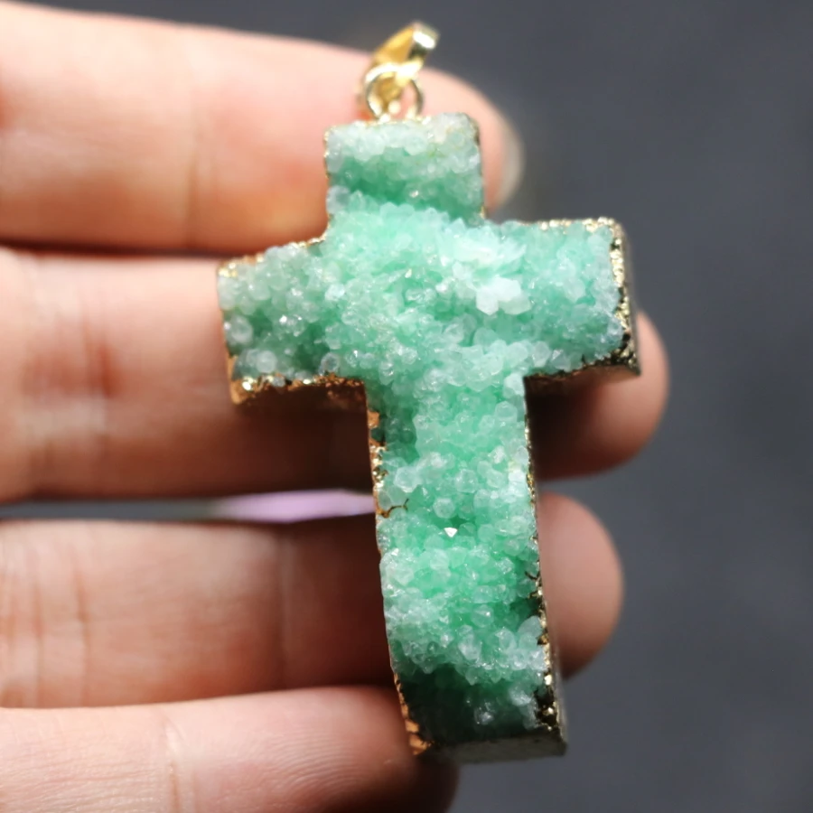 

CC Handmake Druzy Stone Pendant, 4pcs/lot Plated Cross Shape Drusy Crystal Quartz Drop Pendant Longer Necklace Pendant