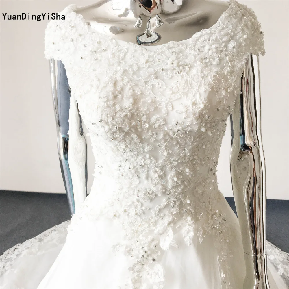 Реальные фотографии Кружево Кристалл суд Поезд свадебное платье 2017 Scalloped