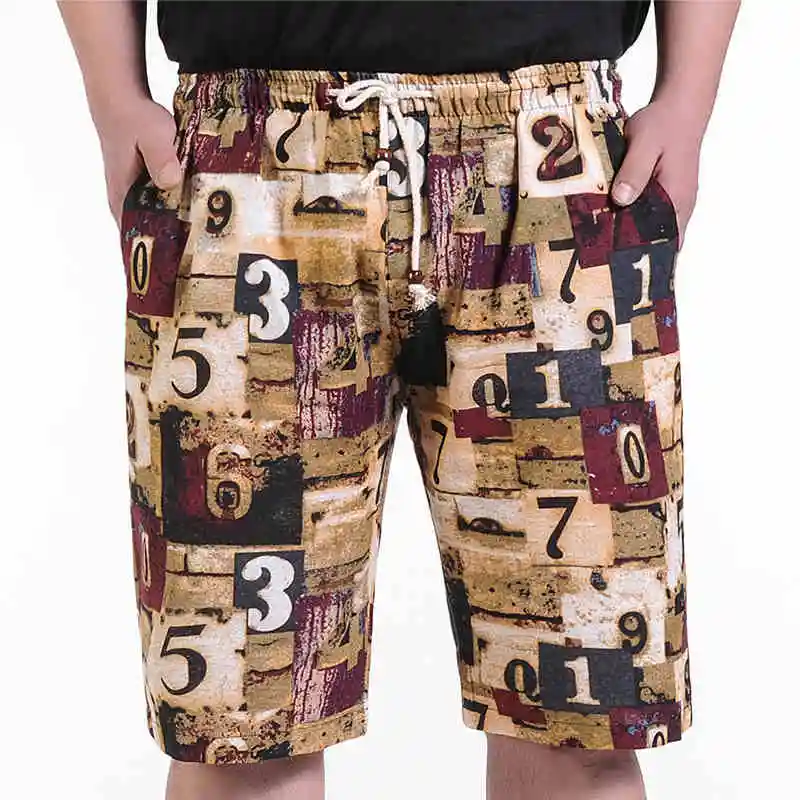 Шорты мужские льняные с цветочным принтом повседневные модные пляжные свободные