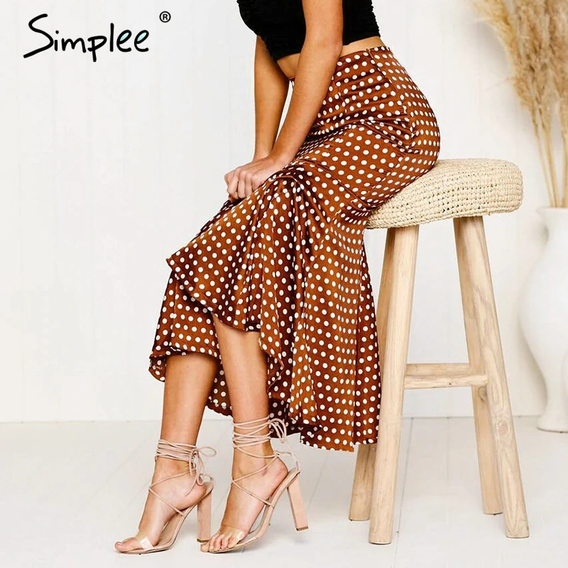 Simplee Элегантный рюшами подол длинная юбка-годе Высокая талия корейской моды dot