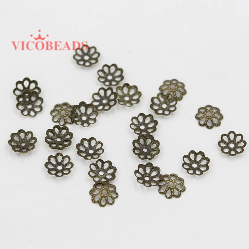 1000 шт./лот 6 мм 9 позолоченные серебряные бусины с лепестками цветов для