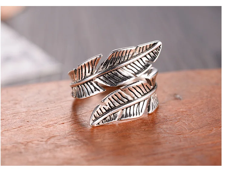 Bijoux модные настоящие 925 пробы серебряные кольца с перьями для женщин Boho регулируемые S925 античные кольца Anillos joyas de plata