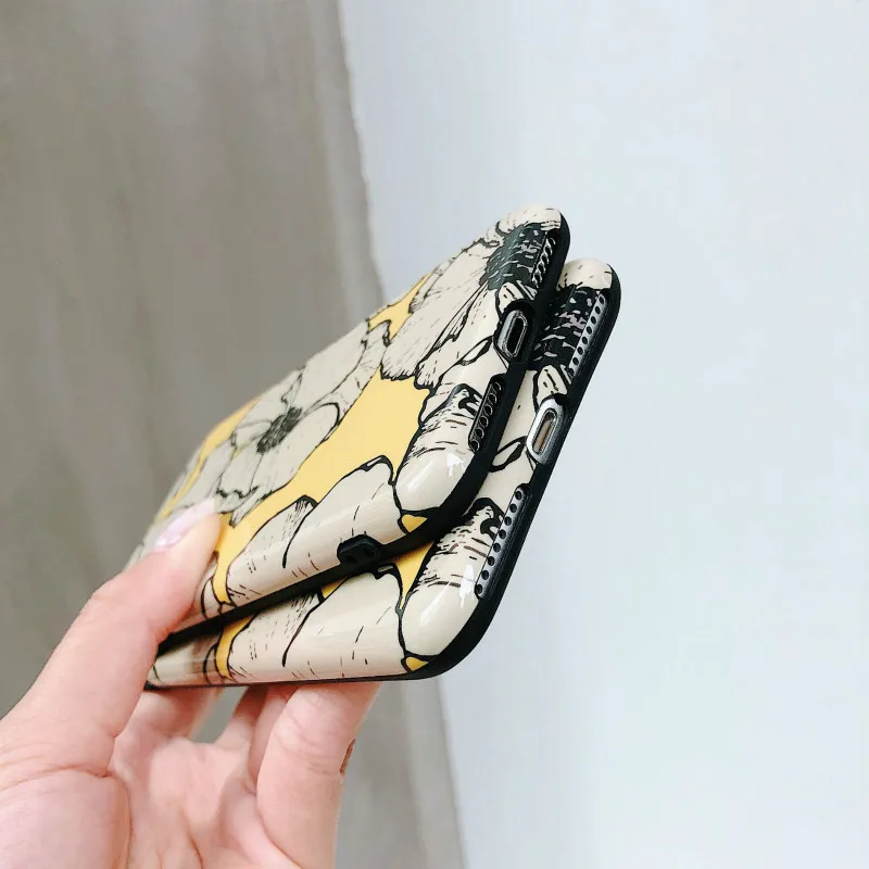 POBLU Retro Flowers Phone Case For iphone X XS 6S 7 8 Plus Glossy Soft IMD Back Cover Fashion Cute Cartoon Shell |