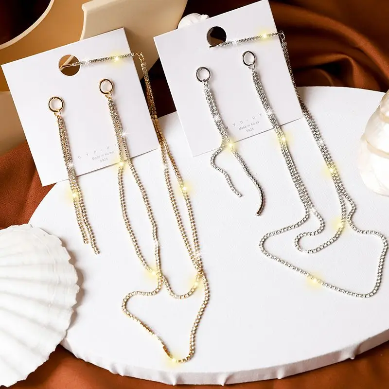 

1Pair Korea Dual-use Crystal full Rhinestone Hairpins Women Long tassel earrings Rhinestones Accessories Jewelry