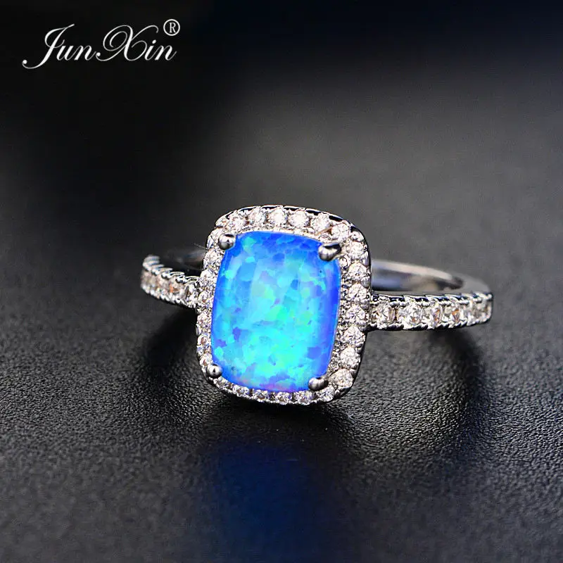 Blue Opal JUNXIN простое мужское женское кольцо с голубым/белым/зеленым/фиолетовым опалом, винтажные обручальные кольца для мужчин и женщин - Цвет основного камня: Blue Opal