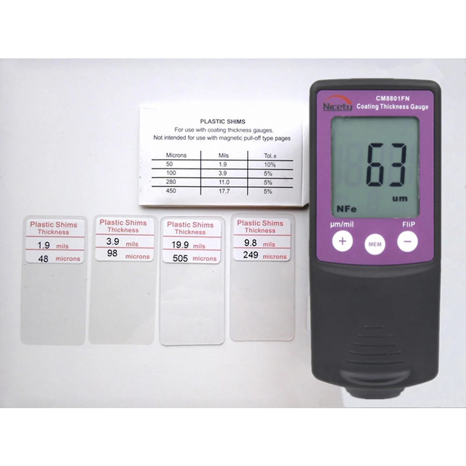 Цифровой измеритель толщины лакокрасочного покрытия тестер 0-1250 мкм 50 мил F/NF