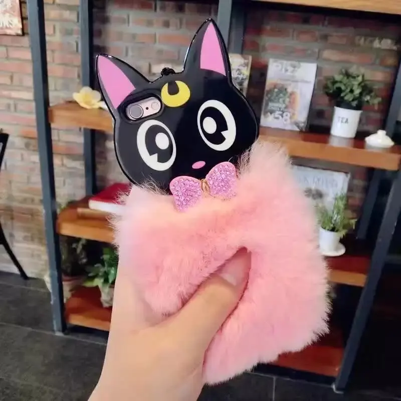Элитная Недвижимость Кролик Меховой Теплая Зима Bling Мягкий Чехол Для Телефона