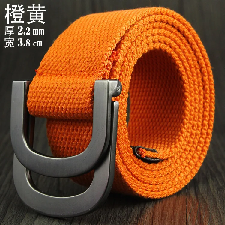 orange Male&Female Military Tactical Belt High Quality 2.5 mm Thick Solid color Canvas Belt for Men&Women Double Buckle 115cm Length - Цвет: orange