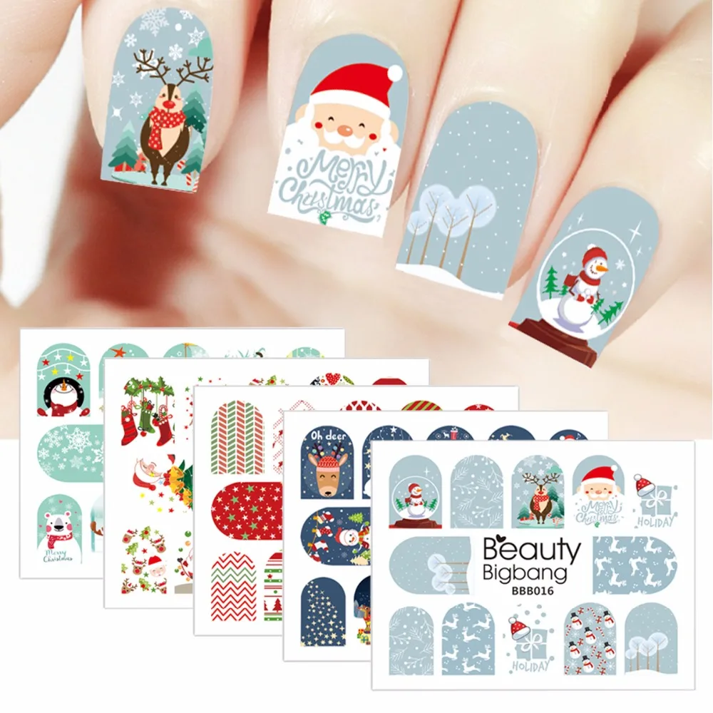 BeautyBigBang 1 шт., рождественские наклейки для ногтей, переводная картинка, Рождественский Санта Клаус, олень, маникюрные наклейки, наклейки для ногтей, водные наклейки, украшения