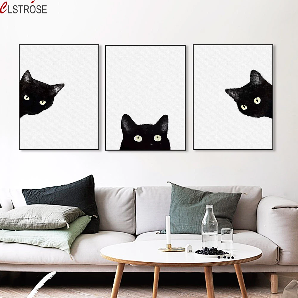 CLSTROSE акварельный минималистичный Kawaii животные черная голова кошки Холст А4